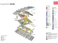 Schematyczny plan Hauptbahnhof Berlin. Widoczne są perony, poziomy (2. Obergeschoss, 1. Obergeschoss, Erdgeschoss, 1. Untergeschoss, 2. Untergeschoss) oraz legendy z oznaczeniami.