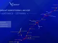 Mapa inwestorskiej linii kolej dużych prędkości z Katowic do Ostrawy, pokazująca nowe stacje i istniejące linie kolejowe.