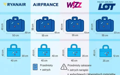 Porównanie wymiarów bagażu podręcznego linii lotniczych: Ryanair, Air France, Wizz Air, LOT. Sprawdź, jaki bagaż podręczny możesz zabrać.