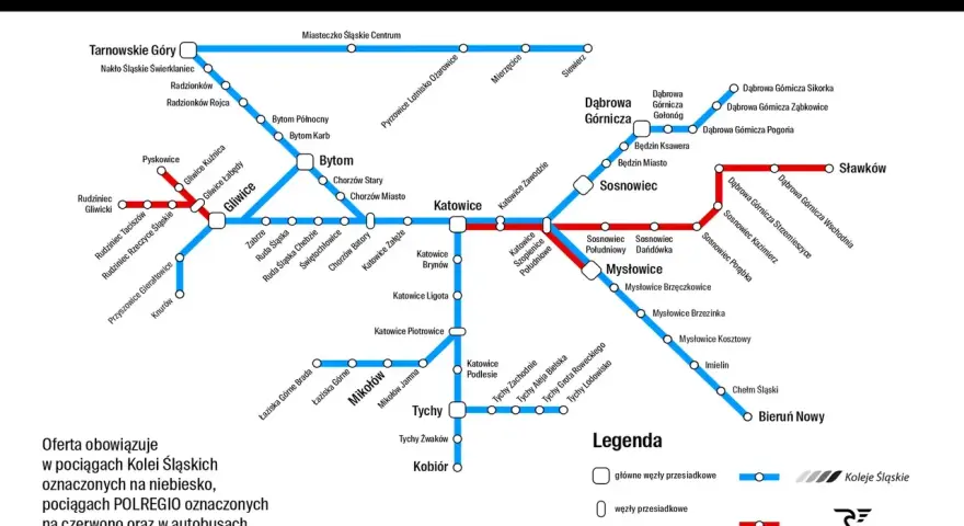 Mapa połączeń kolejowych i autobusowych w ramach wspólnej oferty biletowej. Zobacz, gdzie możesz dojechać swoim biletem miesięcznym!